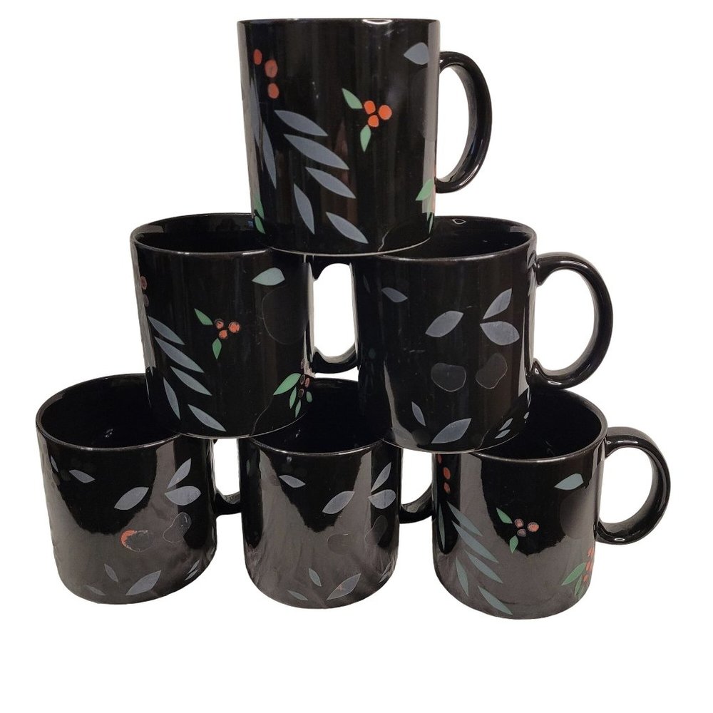 VTG Sara Anderson set of 3 only Coffee Mugs different fruit designs black READ